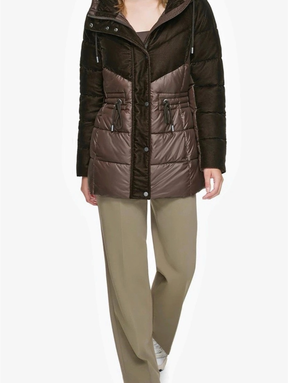 Andrew Marc Varna Velvet Puffer Coat Chocolate Brown Size M
